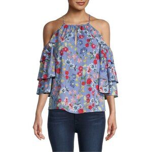 NWT New $268 Parker Cold-Shoulder Floral Lilac Top Size XS